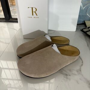 The Row Taupe Suede Slip-On Mules